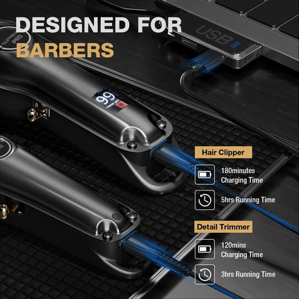 Cordless Hair Clippers & T-Blade Trimmer Set For Men