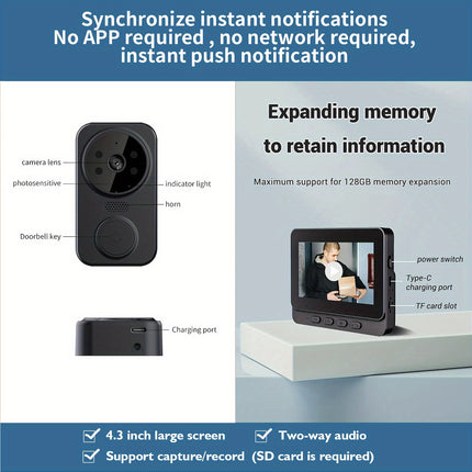 Wireless Video Doorbell with 4.3" HD Screen