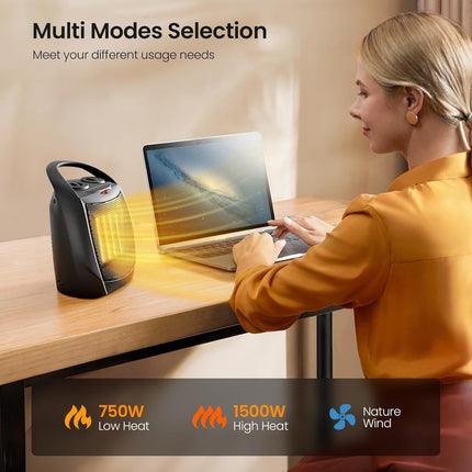 DIBELLAY Portable Ceramic Space Heater – 750W/1500W, Safe & Adjustable