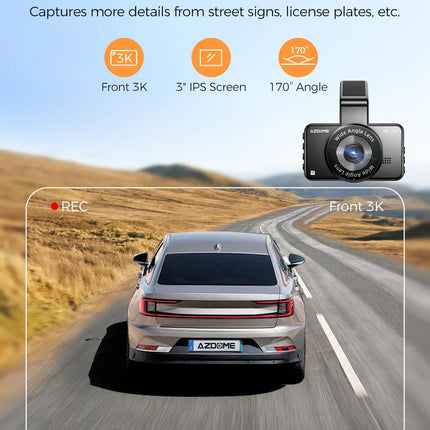 AZDOME M17 Pro 3.0 Inch ADAS Time Lapse Front and Rear 1080p Dual Lens Car Dashboard Camera App Control Car Camera