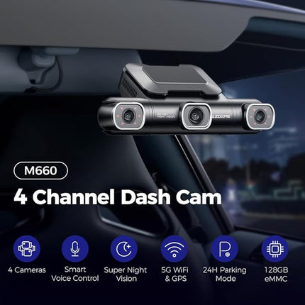 AZDOME M660 4 Channel 360° Dash Cam with 128GB eMMC, 2.5K+1K+1K+1K Dashcam