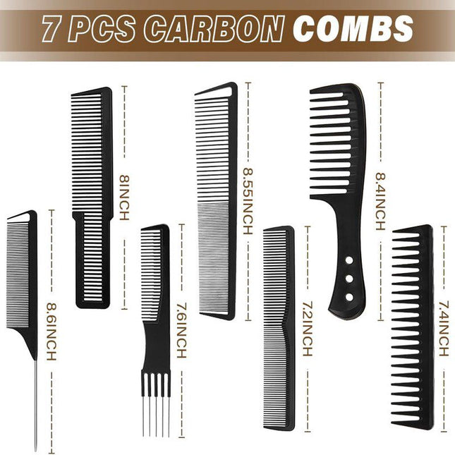 12-Piece Professional Barber Kit with Carbon Fiber Combs & Hair Cutting Cape