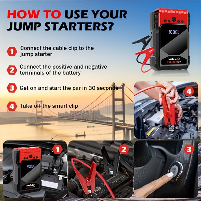 7-in-1 Car Battery Starter Kit | 150 PSI Air Compressor, 6000A