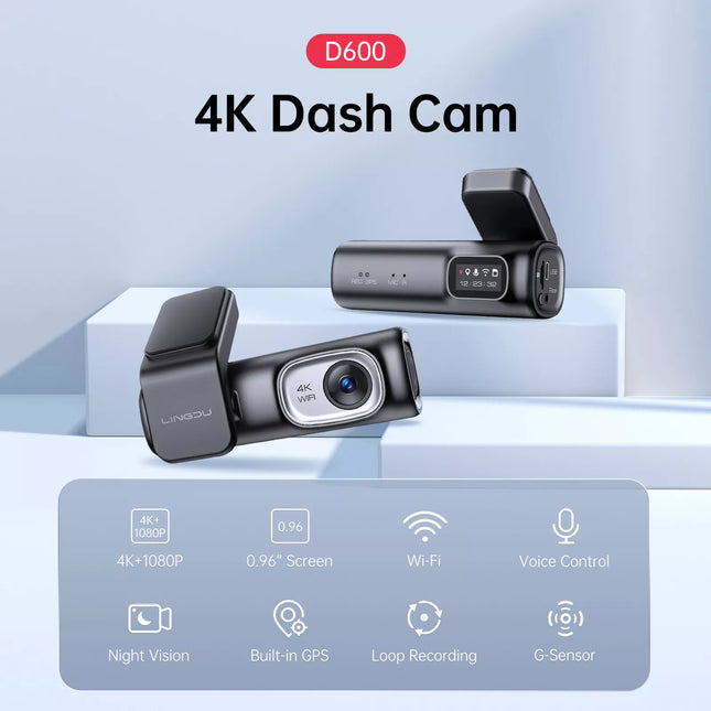 D600 4K Dash Cam Front and Rear, Free 64GB Card, Built-in 5G WiFi GPS Car Camera, Smart Voice Control, G-Sensor 24H Parking Mode, Loop Recording Night Vision, Max Up Support 128GB
