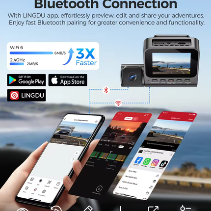 LINGDU 4K 3 Channel Wireless Dash Camera with Free 64GB Card,4K+1080P+1080P Front Inside and Rear Triple Car Camera,IR Night Vision, Voice Control,Build-in GPS 24H Parking Mode, Easy to Install（V630）
