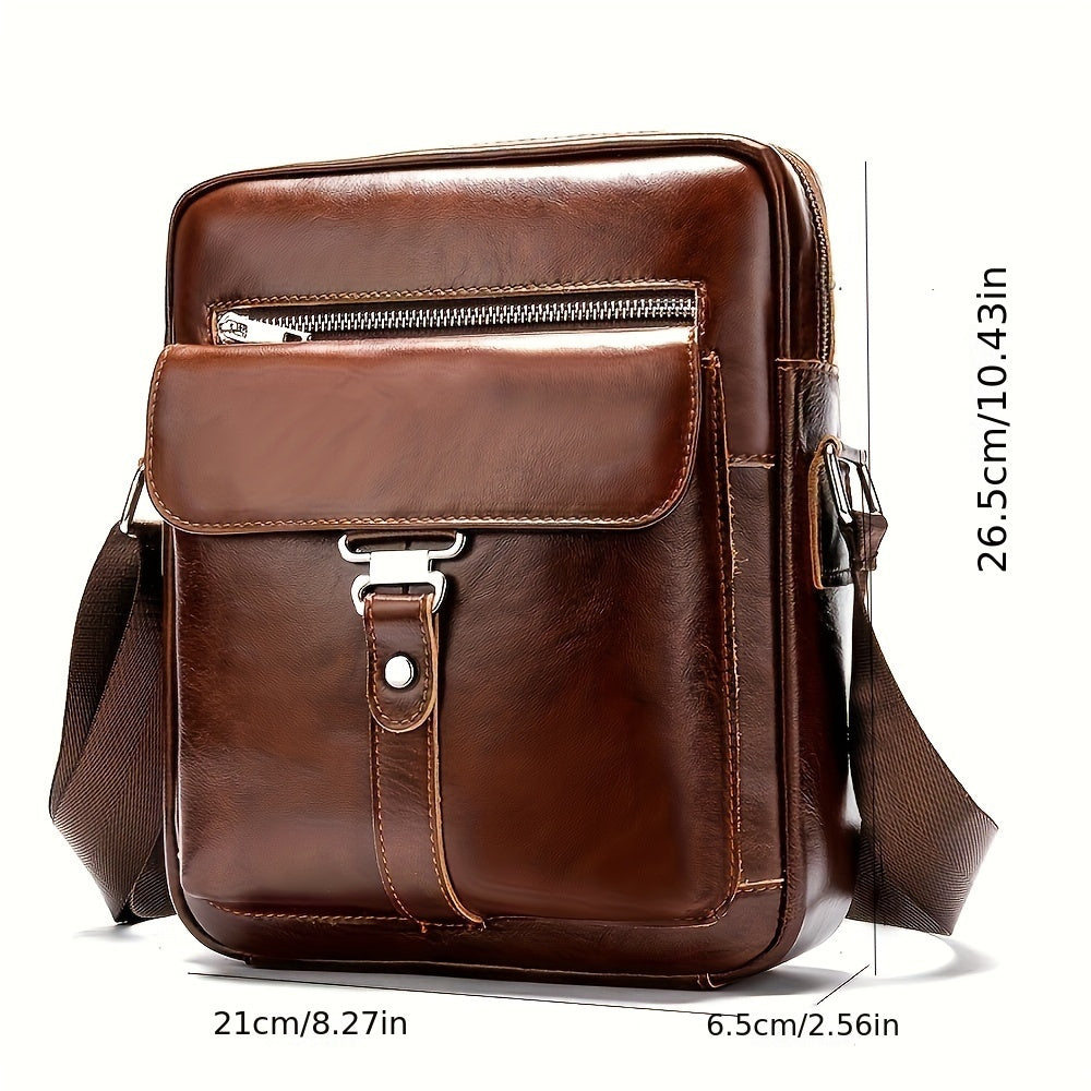 Men'S Casual Coffee Top-Grain Leather Crossbody Bag