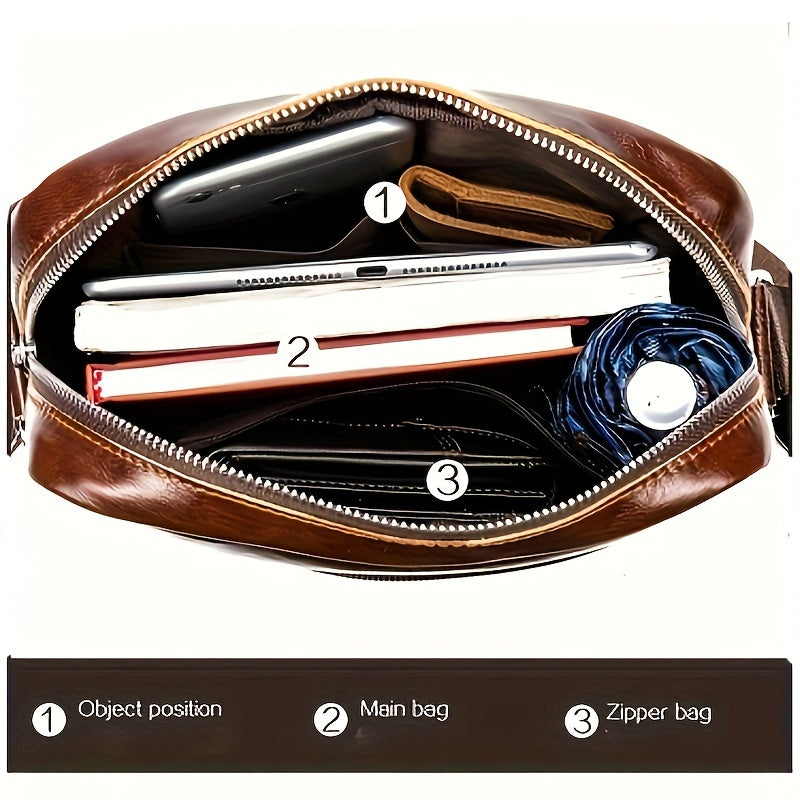 Men'S Casual Coffee Top-Grain Leather Crossbody Bag