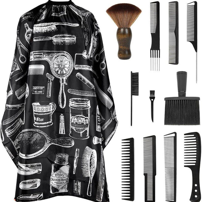 12-Piece Professional Barber Kit with Carbon Fiber Combs & Hair Cutting Cape