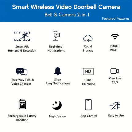 Wireless Doorbell Camera Plus, Door Bell With PIR Sensor And Human Motion Detection