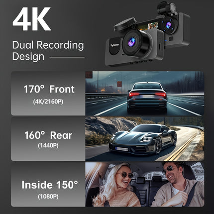 4K 3-channel dash cam with wide angle, night vision, parking mode, and 32GB card included.