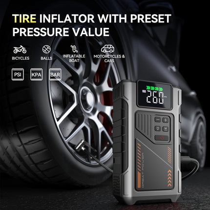 Portable Car Jump Starter with Air Compressor, 5-in-1 6000A