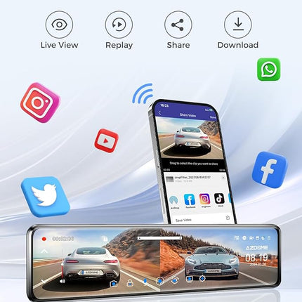 AZDOME PG19X Front and Rear 4K Mirror Dash Cam