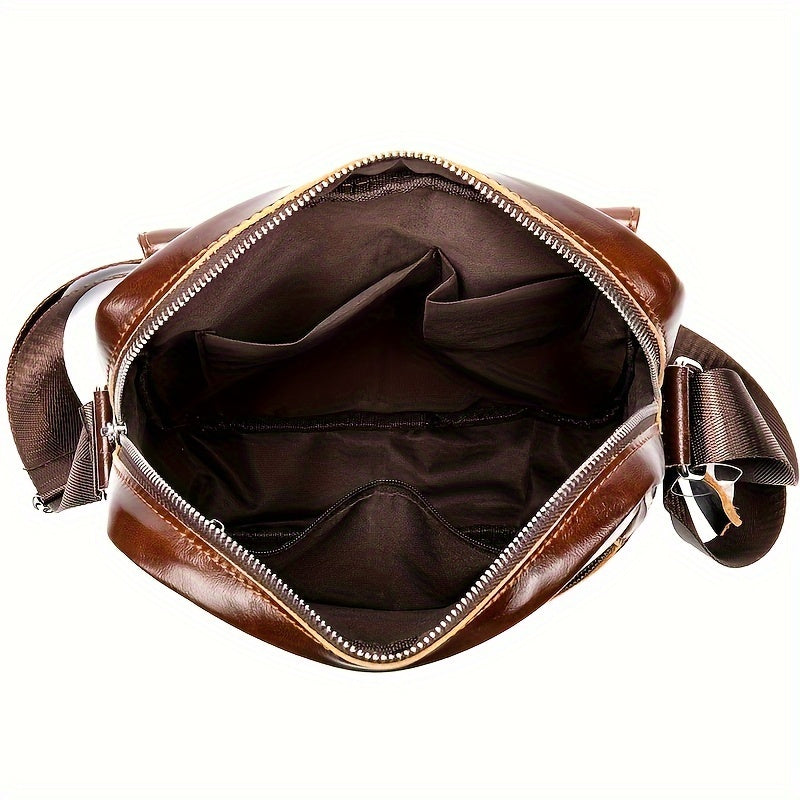 Men'S Casual Coffee Top-Grain Leather Crossbody Bag