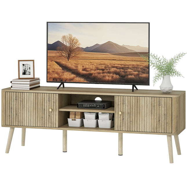 Birch TV Stand for Televisions up to 65" with Adjustable Shelves and Pine Wood Legs-Oak