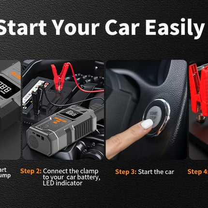 [Portable Car Jump Starter] 8000mAh USB Charging, Emergency LED Light - 3500A