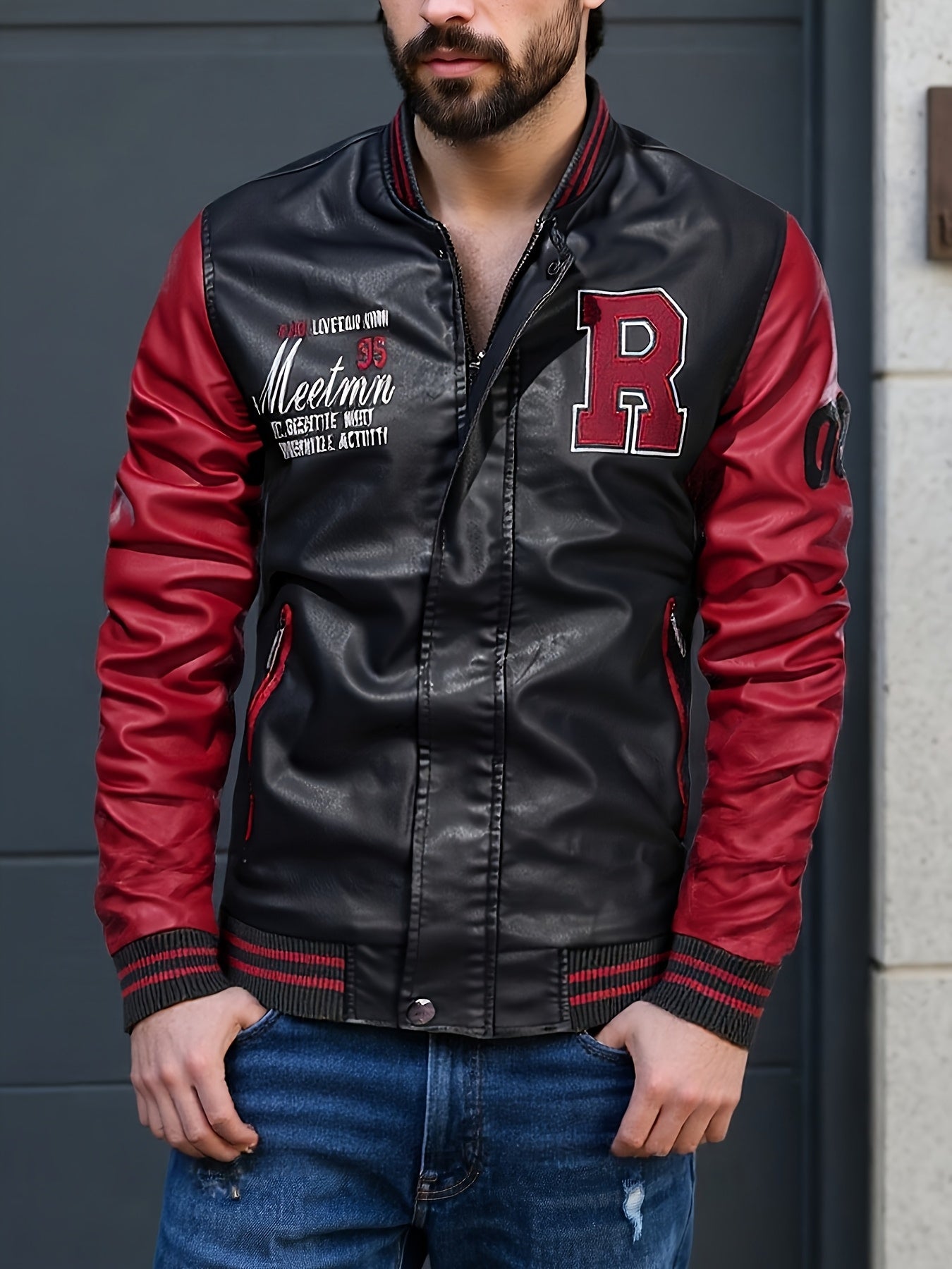 Men's Color Block PUPU PU Leather Jacket