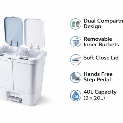 Step N’ Sort 40L Dual Compartment Recycling Bin – Slim Kitchen Waste & Recycling System (2 × 20L) 🍁 All In One Marketplace Canada