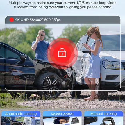 LINGDU 4K 3 Channel Wireless Dash Camera with Free 64GB Card,4K+1080P+1080P Front Inside and Rear Triple Car Camera,IR Night Vision, Voice Control,Build-in GPS 24H Parking Mode, Easy to Install（V630）