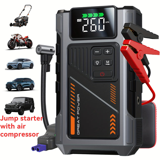 Portable Car Jump Starter with Air Compressor, 5-in-1 6000A