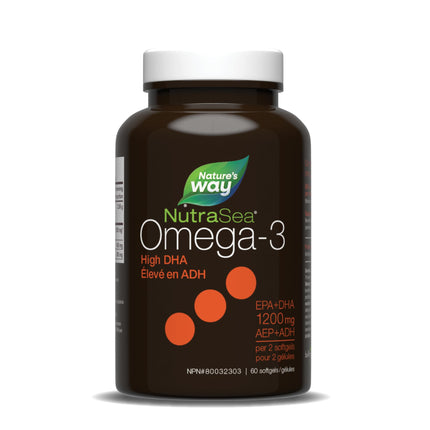 Nature's Way NutraSea DHA 2X Concentrated Omega 3 Softgels Supplement – Fresh Mint Flavour – Brain & Eye Support for Adults and Kids Ages 14+ – 500mg DHA, 60 Softgels 🍁 All In One Marketplace Canada