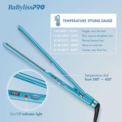 BaBylissPRO Nano Titanium & Ceramic Ultra-Slim Hair Straightener, Blue