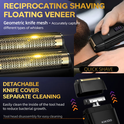 KIKIDO2/3 Men'S Professional Wireless Beard Trimmer And Electric Shaver, Rechargeable 3pcs Hair Clipper Kit with LED Display, Men'S Grooming Set