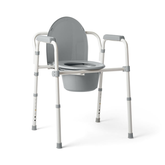 Medline 3-in-1 Steel Folding Bedside Commode, Height Adjustable, 350lb