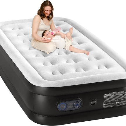 Sweetcrispy Twin Air Mattress, 18" Inflatable Blow Up Airbed with Built-in High Capacity Pump, Double Height, Non-Slip Bottom Design, Weight Capacity 660 lbs Air Bed for Home or Camping 🍁 All In One Marketplace Canada