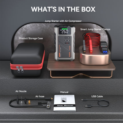 Portable Car Jump Starter with Air Compressor, 5-in-1 6000A