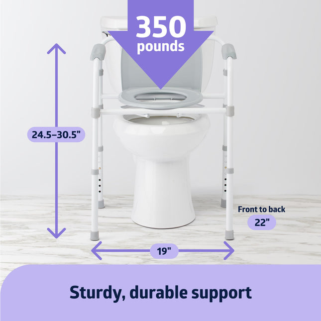 Medline 3-in-1 Steel Folding Bedside Commode, Height Adjustable, 350lb