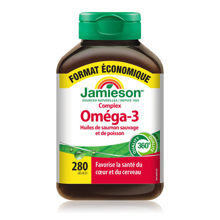 Jamieson Wild Salmon and Fish Oil 1,000 mg Softgels, Value Size, Supports Heart and Brain Health. With Wild Alaskan Salmon, Menhaden, EPA and DHA, Non-GMO, Gluten-Free, 280 Count, Proudly Canadian 🍁 All In One Marketplace Canada