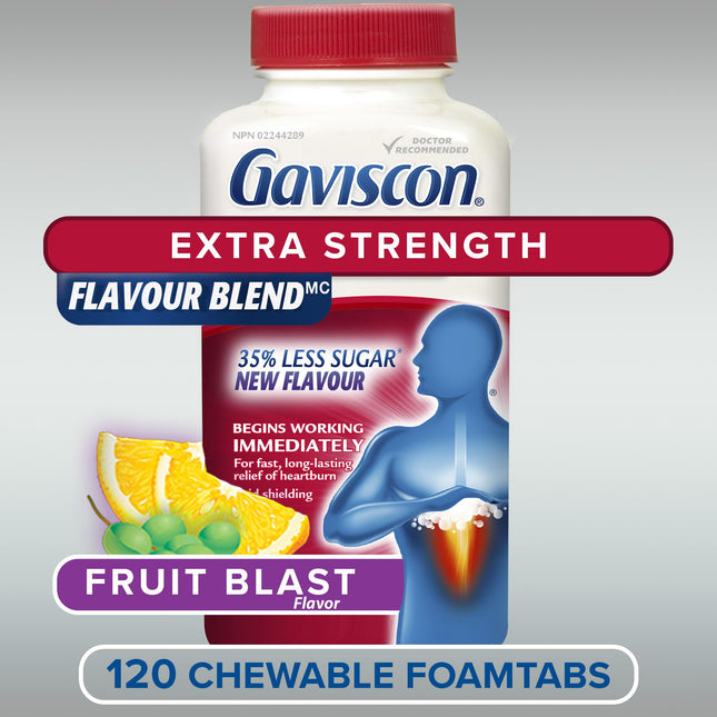 Gaviscon Extra Strength Fruit Blast Antacid Tablets – 120 Count