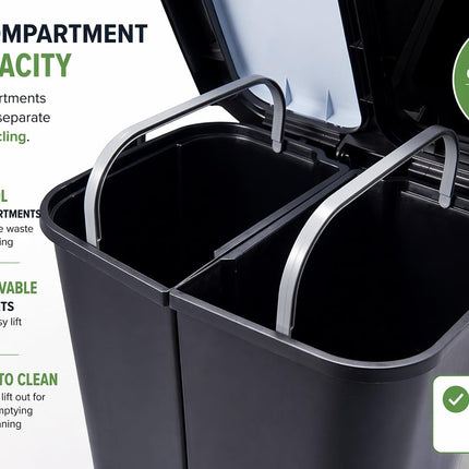 Step N’ Sort 40L Dual Compartment Recycling Bin – Slim Kitchen Waste & Recycling System (2 × 20L) 🍁 All In One Marketplace Canada