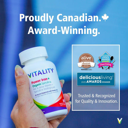 VITALITY Power Iron Supplement 45 mg – Gentle Iron, Vitamin C, B12 & Folate