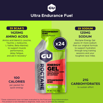 GU Roctane Energy Gel Strawberry Kiwi 24-Pack