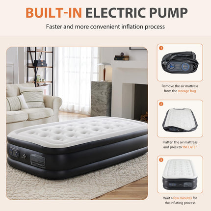 Sweetcrispy Twin Air Mattress, 18" Inflatable Blow Up Airbed with Built-in High Capacity Pump, Double Height, Non-Slip Bottom Design, Weight Capacity 660 lbs Air Bed for Home or Camping 🍁 All In One Marketplace Canada