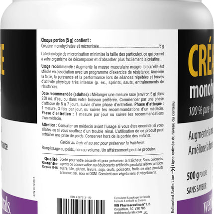 Webber Naturals Micronized Creatine Monohydrate 100 serv