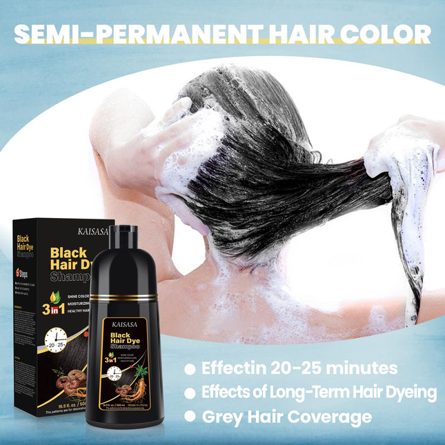 Black Hair Dye Shampoo 3-in-1 Gray Coverage 500 mL