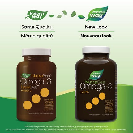 Nature's Way NutraSea Omega-3 and Vitamin D Soft Gels - Fish Oil Supplement with EPA and DHA – Helps Support the Maintenance of Good Health – Mint Flavour, 100 Softgels 🍁 All In One Marketplace Canada