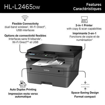 Brother HL-L2465DW Monochrome Laser Printer, Wireless