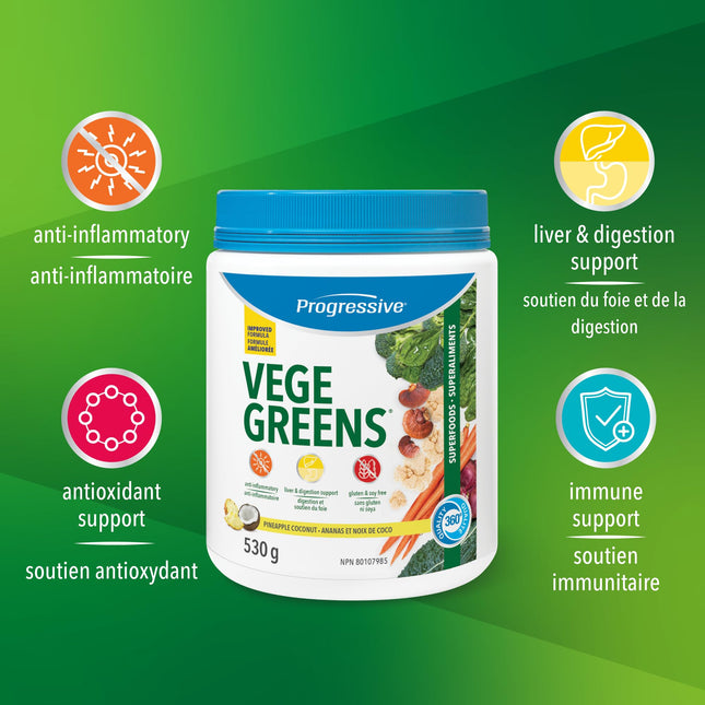 Progressive VegeGreens Pineapple Coconut Superfood Powder – 530g