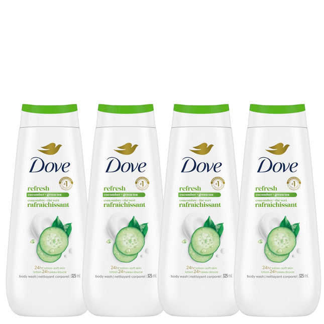 Dove Refresh Body Wash Cucumber & Green Tea 24H Freshness, 325mL, 4-Pack
