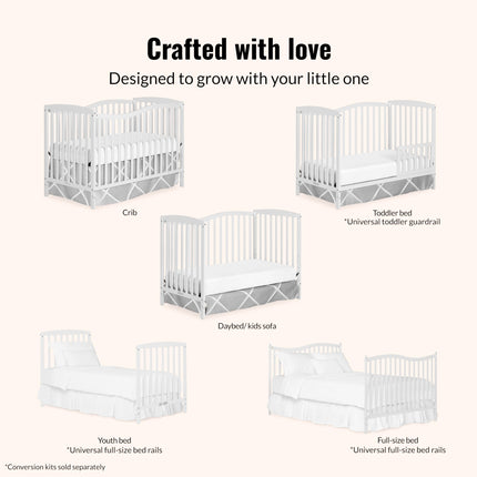 Dream On Me Chelsea 5-In-1 Convertible Crib In White, 4 Mattress Height Positions, Non Toxic Finish, JPMA Certified, Made Of Sustainable And Sturdy Pinewood 🍁 All In One Marketplace Canada