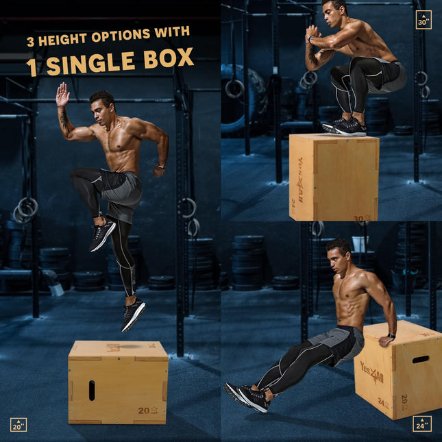 Yes4All 3-in-1 Wooden Plyo Box 16x14x12"