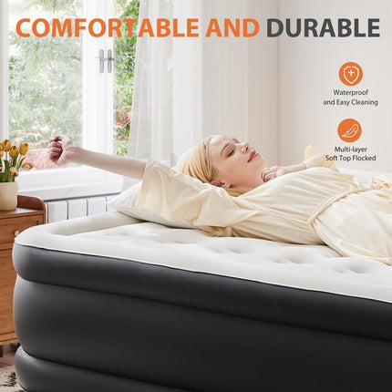Sweetcrispy Twin Air Mattress, 18" Inflatable Blow Up Airbed with Built-in High Capacity Pump, Double Height, Non-Slip Bottom Design, Weight Capacity 660 lbs Air Bed for Home or Camping 🍁 All In One Marketplace Canada