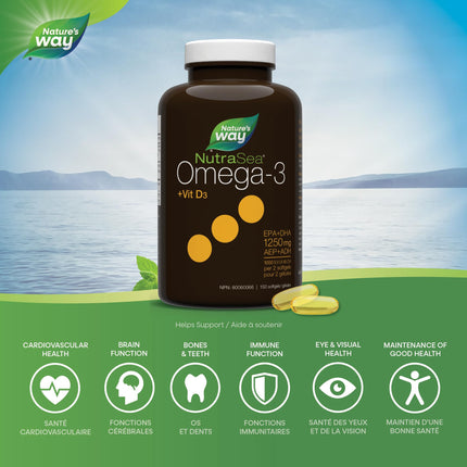 Nature's Way NutraSea +D Omega 3 + Vitamin D Softgels Supplement with Fish Oil – Fresh Mint Flavour – Heart, Brain, Bone & Immune Support for Adults and Kids 6+ – EPA & DHA + 1000IU D3, 150 Softgels 🍁 All In One Marketplace Canada