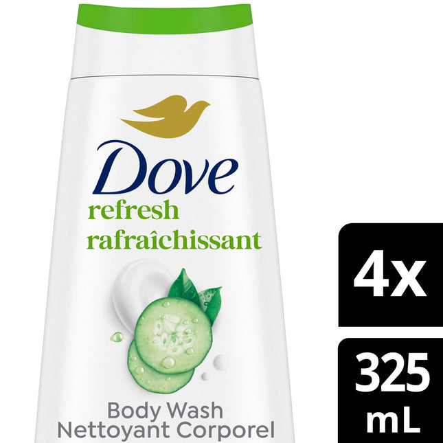 Dove Refresh Body Wash Cucumber & Green Tea 24H Freshness, 325mL, 4-Pack