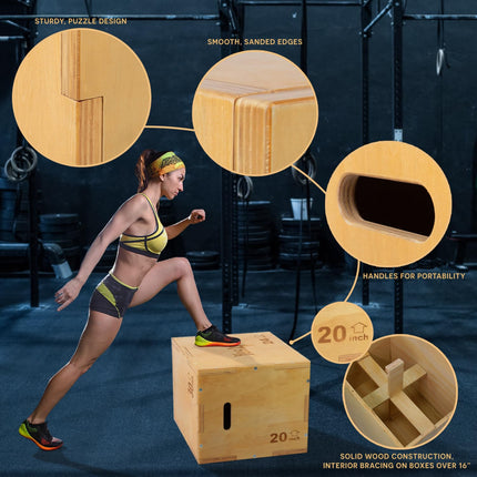 Yes4All 3-in-1 Wooden Plyo Box 16x14x12"