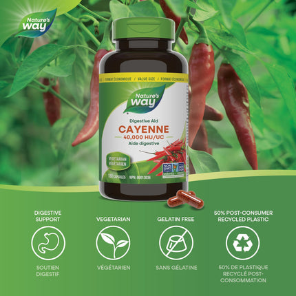 Nature’s Way Cayenne 40,000 HU – Herbal Digestion & Peripheral Circulation Supplement – Cayenne Pepper Capsules – Vegetarian, Non-GMO – 180 Capsules 🍁 All In One Marketplace Canada