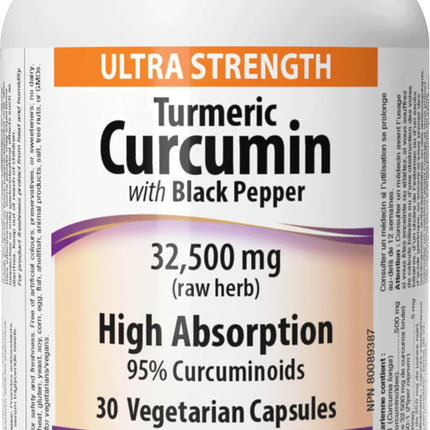Webber Naturals Turmeric Curcumin Ultra Strength, 32,500 mg of Raw Herb, 30 Capsules, Antioxidant Support, Vegan 🍁 All In One Marketplace Canada